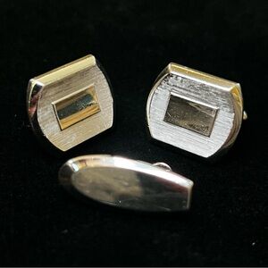Swank signed Silver Tone Cuff Links Tie Clip Set